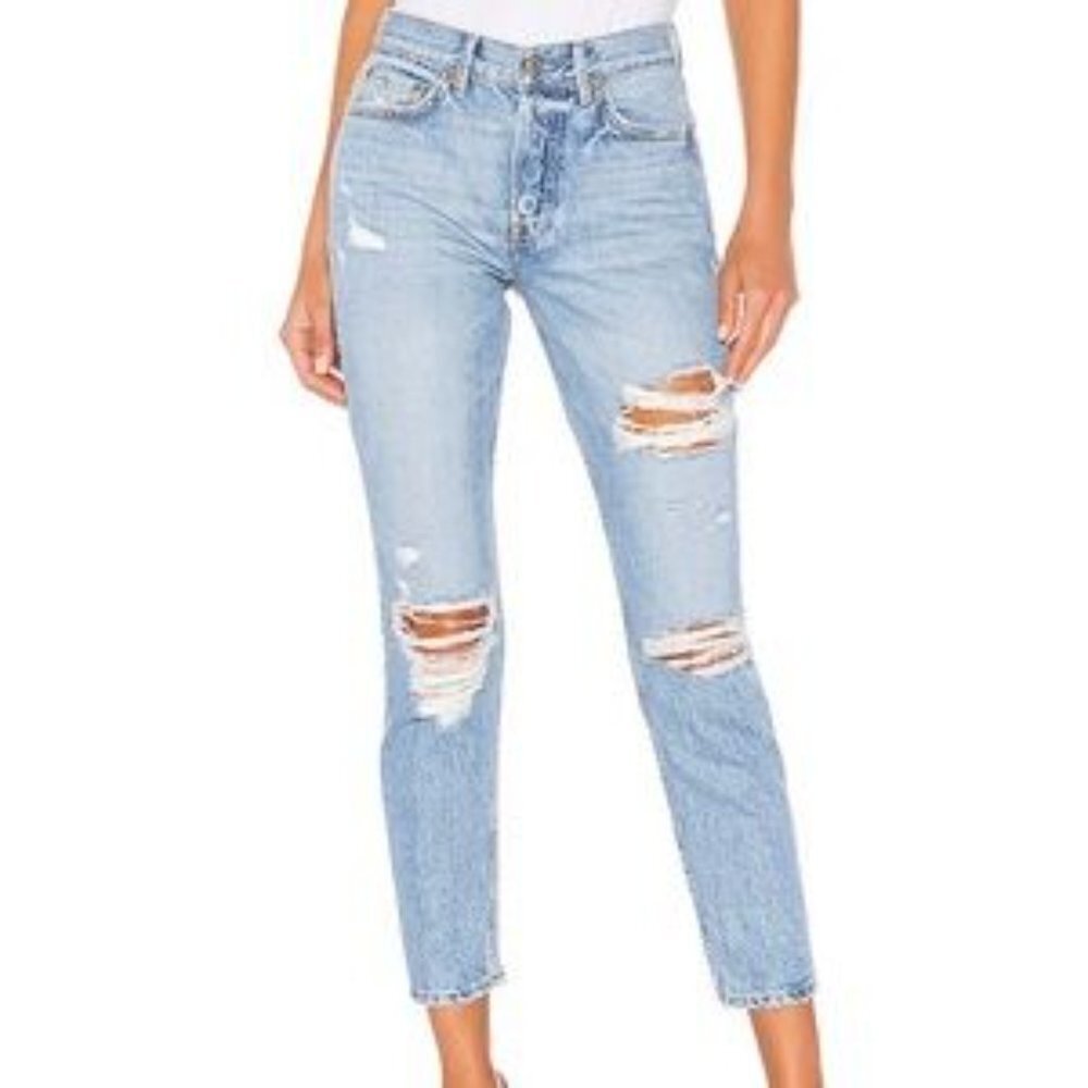 NWT GRLFRND Karolina High-Rise Straight Distressed Jeans in Speedway